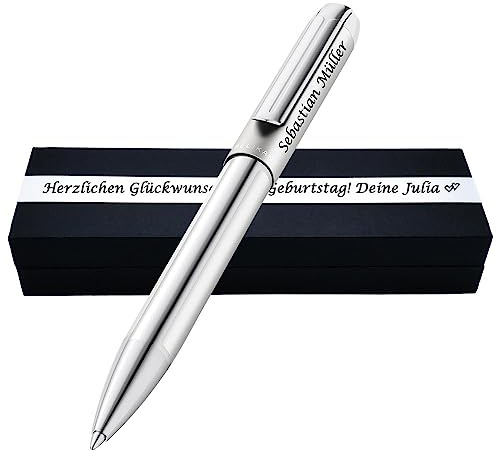 Pelikan Kugelschreiber Pura® K40 Silber mit Wunscgravur | Geschenkbox personalisiert | Hochwertig eloxiertes Aluminium-Gehäuse | Geschenk zum Geburstaf | Abschluss PS274Box2