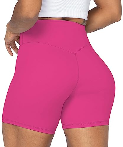 Sunzel Women's Biker Shorts in High Waist Tummy Control with No Front Seam 5 Hot Pink Small