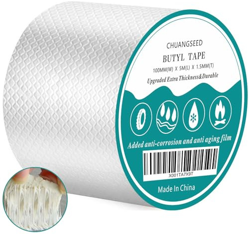 CHUANGSEED 10cm X 5m Ruban butyle aluminium étanchéité toit,Butyle Aluminium Bande,Ruban adhésif butyle à feuille d'aluminium pour l'étanchéité des toits,Réfection des fuites de toiture