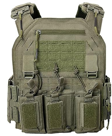 ULIONTAC Taktisk plåthållare, taktisk väst, 1 000D nylon med 556 magasinficka, lätt skyddsväst, snabblåssystem MOLLE, kompatibel plate carrier för paintball