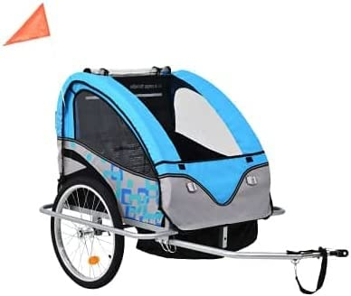 Remolques para bicicletas Remolque De Bicicleta For Niños 2 En 1 Con 3 Ruedas, Cochecito For Correr, Sistema De Cinturón De Seguridad De Cinco Puntos Con Freno De Mano, Con Reflector De Rueda, Carga 4