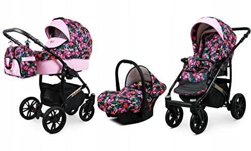 BabyLux® Carrito de Bebé Sistema de Viaje Set 3 en 1 - Miracle - incl. Capazo, Silla de Paseo, Silla Coche - Cochecito - con Bolso cambiador, Cubierta para la lluvia, Mosquitera etc.