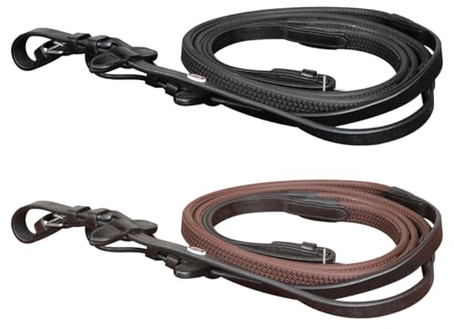 e EQUITYUM Zügel aus Leder und Gummi, hohe Qualität, hochwertige Materialien, italienisches Design, bequem und effizient (voll, braun)