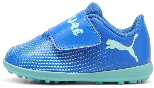 PUMA Unisex Kids Future 7 Play TT V INF Soccer Shoe, HYPERLINK Blue-Mint-PUMA White, 20 EU