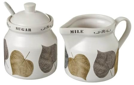 Azucarero y lechera de hojas de stoneware blanco de 250 ml