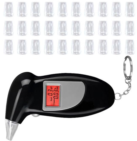 Funmo Alkoholtester, Alkoholtester Polizeigenau mit 30 Mundstücken, Professioneller Alkoholtester mit Digitalem LCD-Bildschirm, Tragbares Atemalkoholmessgerät für Privaten Gebrauch zu Hause