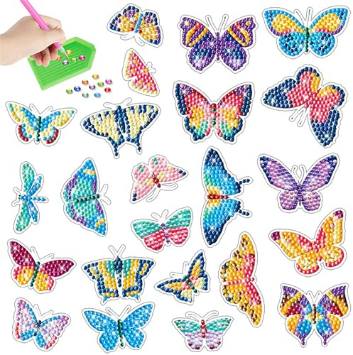 5D Diamond Painting Kinder Set, 23 Stück Schmetterling Diamond Painting Aufkleber, Diamant Malerei Kits, DIY Diamant Painting Kit für Kinder und Erwachsene Anfänger
