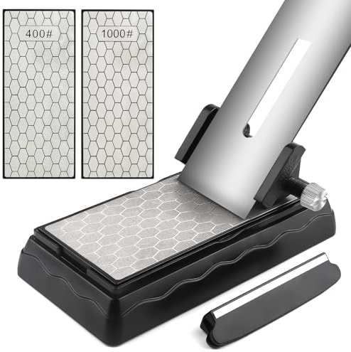 Kalolary Pierres à Aiguiser Diamantées avec Guide d'Affûtage, Pierre à Aiguiser Couteaux avec Base Antidérapante Ensemble Pierres Aiguiser Plaque d'Affûtage Diamantée Fine/Grossière avec Guide d'Angle
