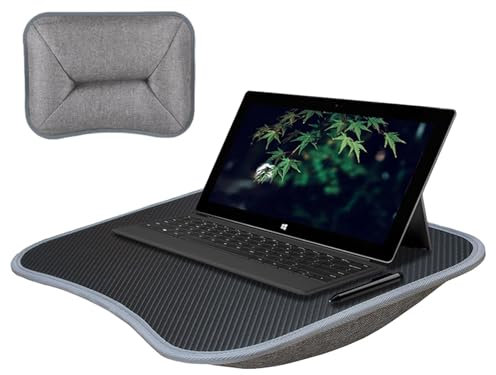 Scrivania per laptop – Vassoio da letto per laptop | Vassoio per laptop | Lapdesk con cuscino morbido | Pannello con motivo in fibra di carbonio a doppio strato in tessuto di lino e schiuma vassoio