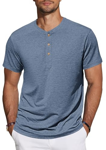 TARAINYA Henley Camisetas Hombre Algodón Manga Corta Verano M-4XL | 95% Algodón 5% Elastano, Lisa, con 3 Botones, Regular-Fit, T-shirt Diario/Oficio/Playa