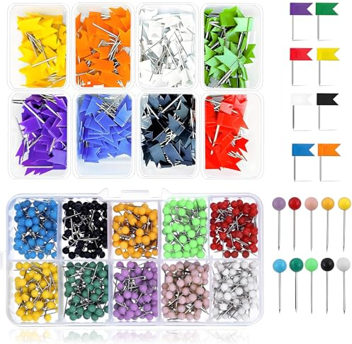 Lot de 160 aiguilles à drapeau multicolores - 500 épingles à tête ronde - Pour tableau d'affichage - Pour tableau d'affichage, tableau d'affichage, bulletin en liège, carte géographique