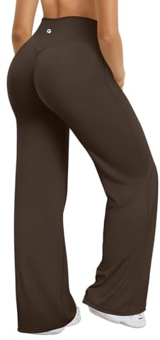 OQQ Women's Yoga Trousers Loose Stretchy High Waist Casual Straight Trousers Wide Leg Pants for Women Darkbrown