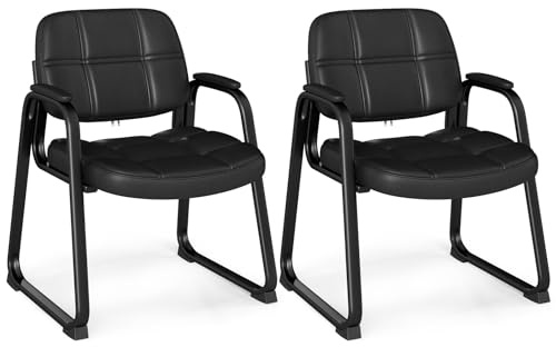 COSTWAY Konferenzstühle 2er Set, gepolsterte Besucherstühle mit Armlehnen und Metallrahmen, Bürostühle, Wartezimmerstühle für Büro, Konferenz, Empfang (Schwarz)