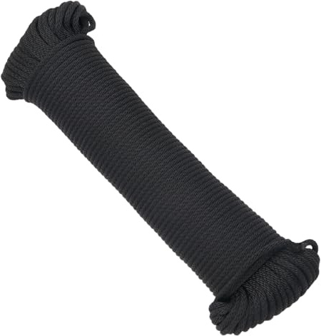 1/8 Inch Nylon Solid Braided Rope 100Ft,High UV & Abrasion Resistant, Soft Flexible Rope, Multipurpose for Gardening, Flower Baskets and Other Handicrafts, Ideal for Indoor and Outdoor -Black