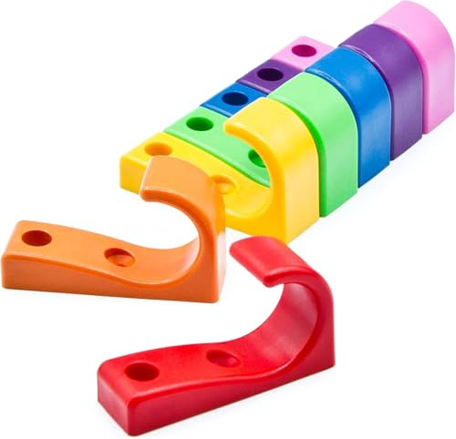 Toughook ONE Unbreakable Rainbow Coloured Hooks (7 Pack) Heavy Duty Plastic Wall Pegs for School, Home & Office. Hangers for Bags, Coats, Hats, Towels & Keys – Child-Safe Curved Design