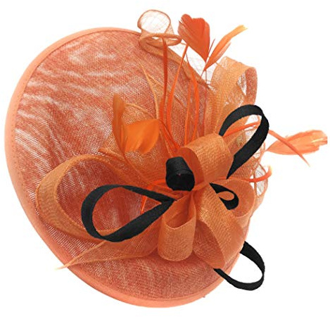 Caprilite orange mix färg Sinamay stor disk tefat fascinator hatt för kvinnor bröllop pannband