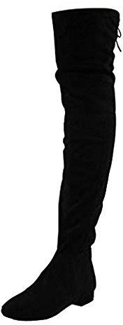 LoudLook Ladies Thigh High Boots Faux Suede Zip/Tie Up Cuban Heel Comfy Casual Lace-Up Over the Knee Shoes Sizes Black 5