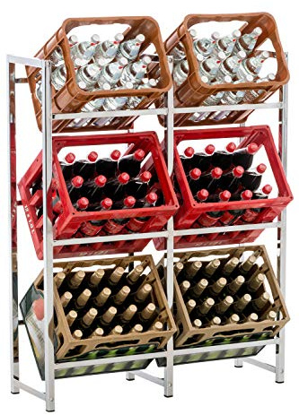 CLP Scaffale Porta Casse di Bibite Lennert I Robusto Scaffale in Acciaio Inox I Scaffale per Cucina Garage I Portabottiglie Robusto, Colore:Cromo, Dimensione:XL