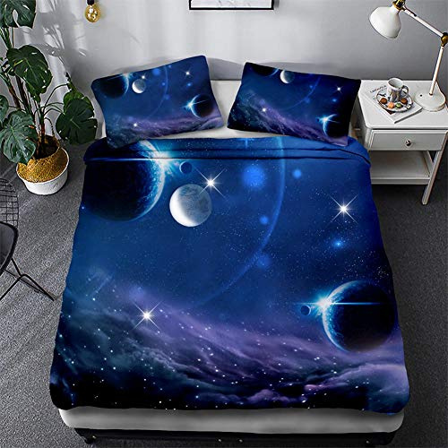 Timiany sängkläder 3D galaxis påslakan 135 × 200 sängkläder set 3 delar påslakan mikrofiber påslakan med dragkedja och 2 örngott 50 x 75 cm (galax, 135 x 200 80 x 80)