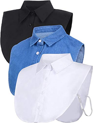 JFAN 3 Pièces Faux Col Femme Couleur Unie Détachable Col Chemisier Demi Chemises Blanc pour Les Femmes Filles Faveurs
