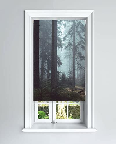 Foggy Woods Design Blackout Roller Blinds Windows Child Safety Cut To Size Fitting Included Forest Design, 90 x 140 cm