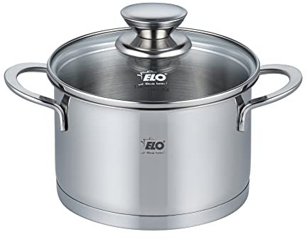 ELO 72545 Galant - Olla para carne (14 cm, con tapa de cristal, inducción, acero inoxidable brillante, con escala de litros y sistema dosificador de aceite)