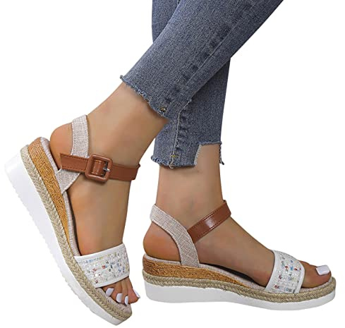 Dasongff Chaussures pour Femmes Sandales Sandale Compensee Femme Eté Compensé Chaussure Claquette Semelle Epaisse Nu Pieds Été Confortable Sandales Plates Été Sandales de RandonnéE