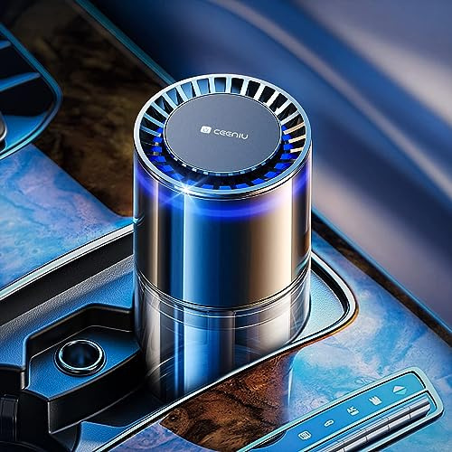 Desodorisant Voiture Ceeniu CF3, 135ml Parfum Naturel, Dure 4-8 Mois, Lumière Ambiante Silencieuse, Concentration Réglable, Auto On/Off, Batterie Intégrée, Car Air Freshener,Vanille velours