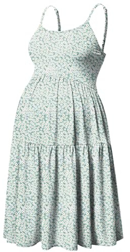 GINKANA Maternity Spaghetti Strap Dresses Solid Pregnant Woman Sleeveless Cami Dress Knee Length Summer Daily Wearing Maternity Dresses,Little Daisy,M
