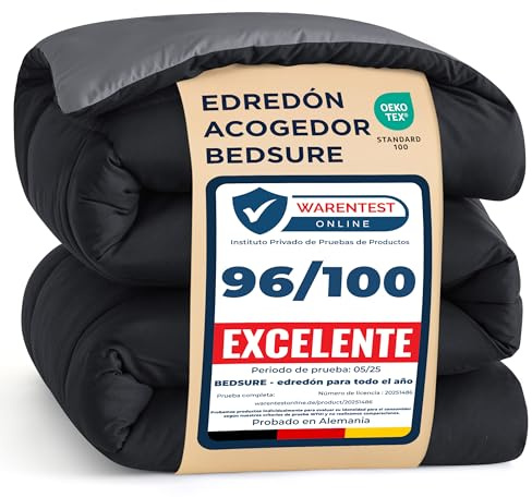 BEDSURE Täcke utan överdrag 155 x 220 – täcke 155 x 220 för allergiker, varm och mysig året runt-filt 300 GSM fyllning, tvättbar påslakan för 4 årstider, svart/grå
