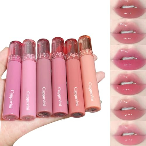 Baorder 6 PCS aufpolsternder Lipgloss getönter Lippenbalsam Set, Spiegel flüssiges Wasser Glow Lippenstift, lang anhaltender wasserdichter feuchtigkeitsspendender Schimmer Jelly Lip Glaze