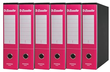 Esselte ESSENTIALS G75 Registratore con Custodia, con Meccanismo a Leva, in Formato Protocollo, 23x33cm, con Dorso da 8 cm, Fucsia, Conf.da 6 pezzi, 390775900