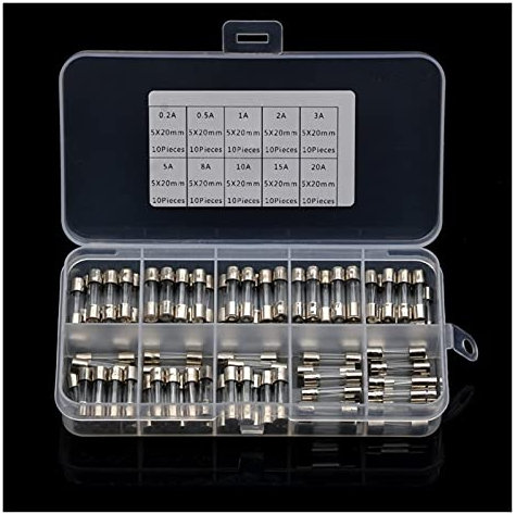 CHULKJFX Fuse 10. 0 st. 5 x 20 mm snabbblåst glassäkringar 0,2 A-20 AMP 250 V 10 storlekar snabbblåst glasrörsäkring blandat kit med lådsäkring