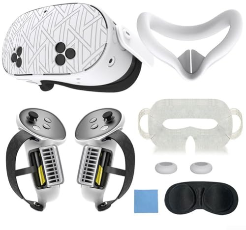 Soluzione di protezione completa per Meta For Quest 3s Set di cover in silicone con accessori essenziali (bianco)