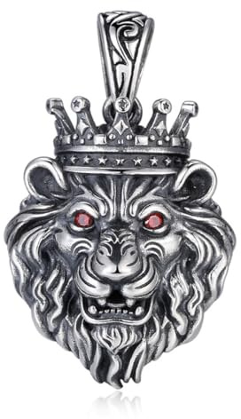 TYMONT S925 Plata Esterlina Dominante Corona Cabeza De León Colgante, Europa Y Los Estados Unidos De Los Hombres Cabeza De León Circón Collar Colgante