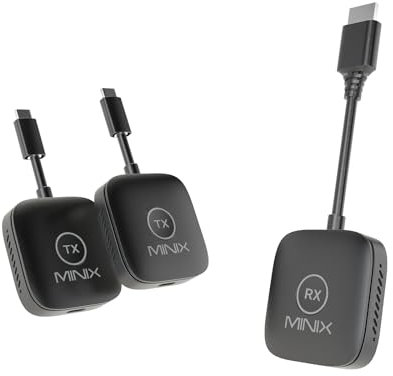 MINIX sans Fil HDMI Double émetteur et Un récepteur, Plug and Play - Multi - écran Extension, Double USB - C à HDMI dongle 1080p, 164ft /50m / WiFi 2.4G / 5G / 60Hz, Adaptateur sans Fil