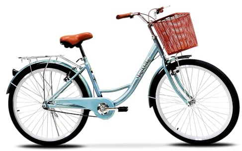 IBK Bicicletta Olanda 26 Pollici, Bici da Città Vintage, con Cestino e Portapacchi, Stile Retrò