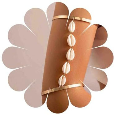 Yienate Boho Concha Anillo Brazalete Oro Largo Conchas Colgante Brazalete Concha Superior Del Brazo Brazaletes Borla Conchas Cadena Abierta Bikini Brazaletes Joyería Para Mujeres