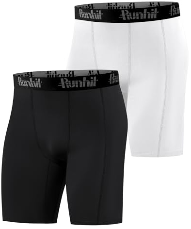 Runhit 1 or 2 Pack Compression Shorts Men, Anti Chafing Moisture Wicking Underwear Base Layer Shorts, Quick Dry Spandex Fabric Sport Tights Undershorts for Running Gym Cycling Yoga Workout