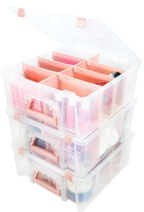 ArtBin 6990RK-AMZ Super Satchel Double Deep Compartment Box - Art Storage with 8 Removable Compartments, Smart Closure for Craft Supplies (Rose Gold - Pack of 3)