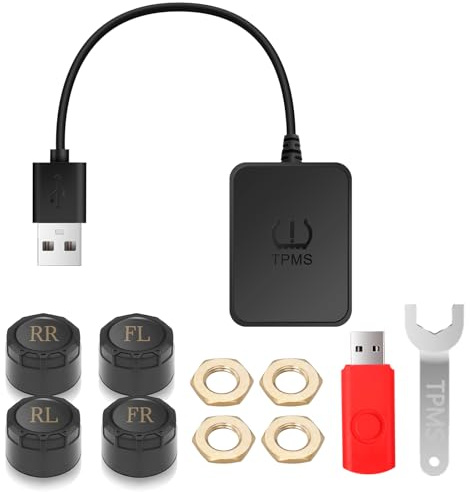 Liwogi Système de surveillance de la pression des pneus de voiture avec chargement USB, pour affichage de navigation Android, outil de surveillance de la pression des pneus TPMS universel avec 4