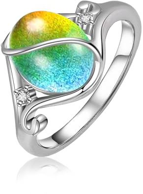 Humörring S925 sterlingsilver oval färgförändring sten uttalande ringar stämningssmycken presenter för kvinnor män storlek 8