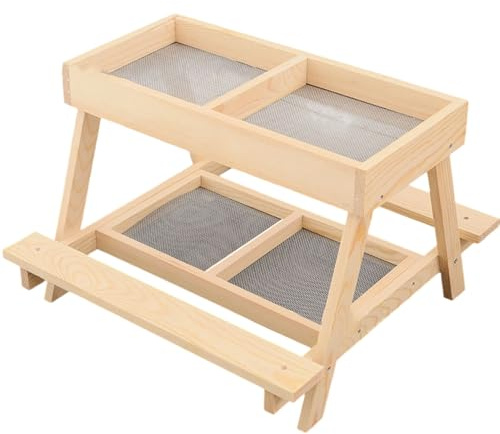 Mesa de picnic para pollos,Mesa de doble piso para gallos - Alimentador de picnic para pollos de madera artesanal que incluye 4 rejillas, alimentación para aves de corral, patos pavos granja y