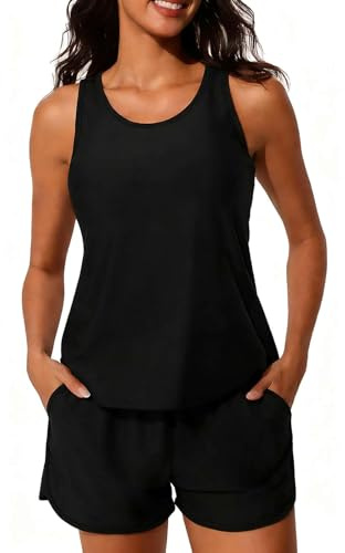 CheChury Dam Tankini Tvådelat Set Baddräkt Hög Midja U-ringning Vadderad BH Sexig Push Up Badkläder Blommig Tankini Toppar Shorts Kvinnor Strandkläder Badkläder Strand, Svart, S
