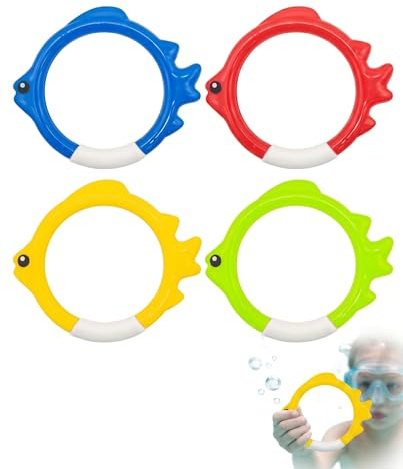 HAPZUR Anneaux de Plongée Poisson, Lot de 4 Colorés & Robustes – Jeux Piscine Enfants & Apprentissage de la Plongée.