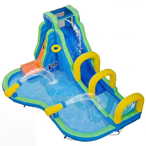 GIANTEX Castello Gonfiabile Per Bambini, 4 in 1 Parco Acquatico con Scivolo, Piscina, Muro Arrampicante e Canestro da Basket, Giochi Gonfiabili con Spruzzi e Borsa da Trasport, per Bambini 3-12 Anni