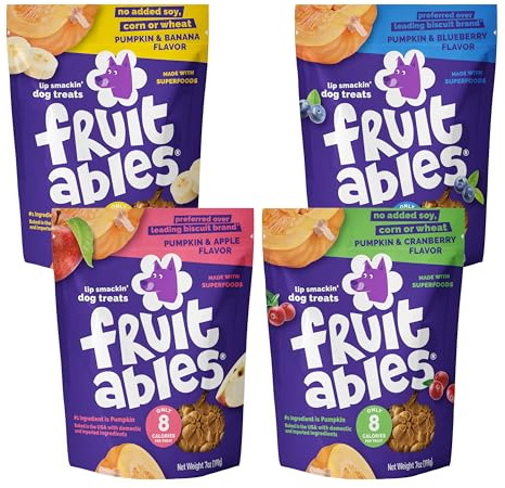 Fruitables Baked Dog Treats Variety 4 Pack (Pumpkin & Apple, Banana, Blueberry, Cranberry) - 7 oz (4 Pack)