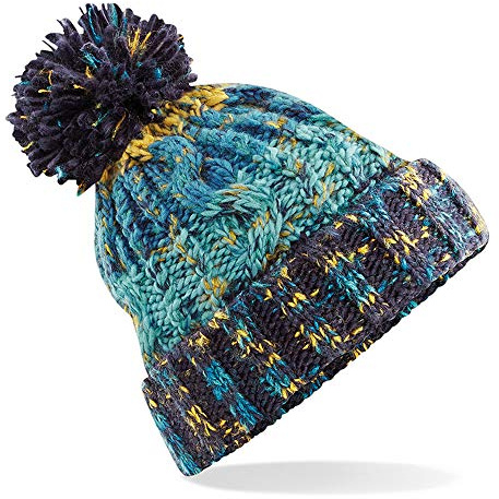 ASVP Shop Corkscrew Cable Knitted Bobble Hat Plain Mens Womens Beanie Warm Winter Pom Wooly Cap (Marine Splash)