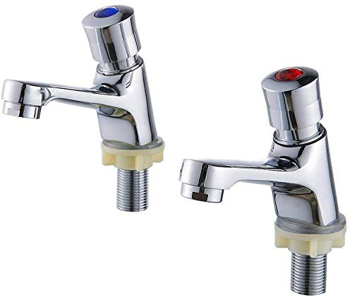 Modern Basin Sink Tap Pair Bathroom 1/2 Hot and Cold Lever Chrome Twin Press Water Non-Concussive Self Closing Basin Taps for Bathroom Kitchen Hotel Public Toilet Etc