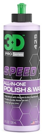 3D Speed All-In-One Polish & Wax – Scratch & Swirl Remover, Clear Coat Safe Paint Sealant – High Gloss Finish, Easy Application – 8oz – Made in USA